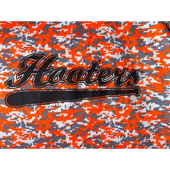 HOOTERS Shirt Baseball Orange Gray #11 Wicking 2 Button Short Sleeve Size 2X - Picture 2 of 5